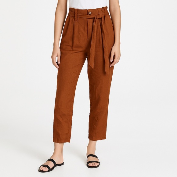 NWT American Eagle Linen Blend Pants With Belt - Pumpkin Spice - Picture 1 of 10